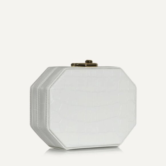 37. MISELA Alexa At Belgravia Leather Crocodile Embossed Box Clutch Bag $1050 - Picture 2 of 4